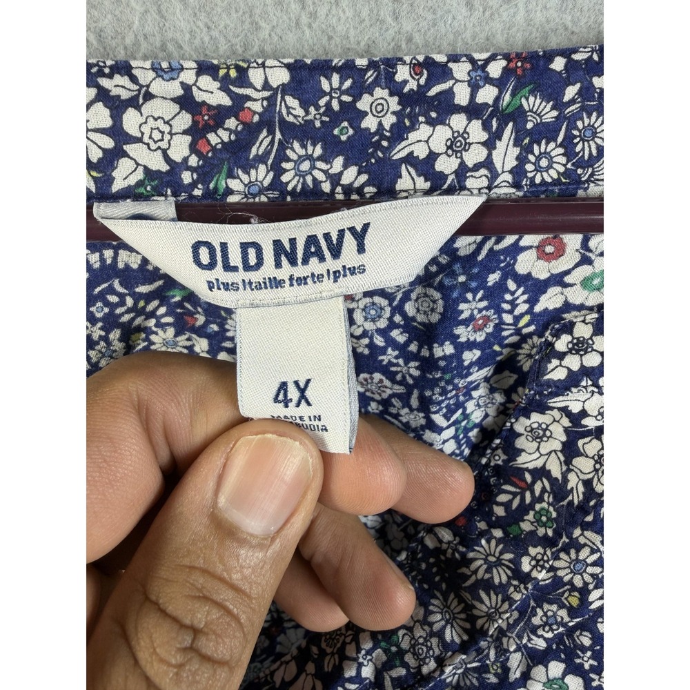 Old Navy Blouse Womens 4X Blue Floral Henley Long Sleeve Tunic Plus Top - Picture 2 of 11